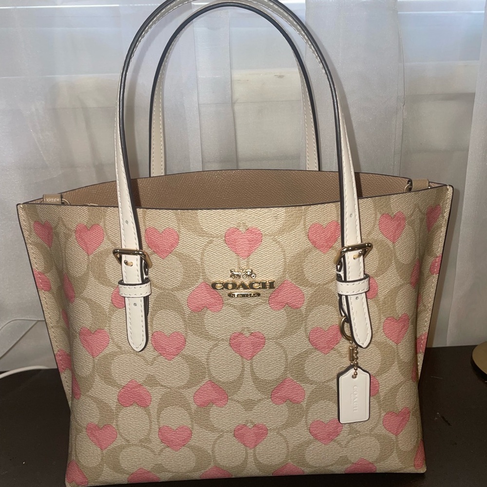 Coach Tan and Pink Heart Tote Bag